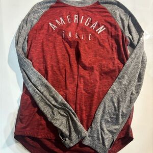 American Eagle Outfitters Red and Gray Long Sleeve Tee